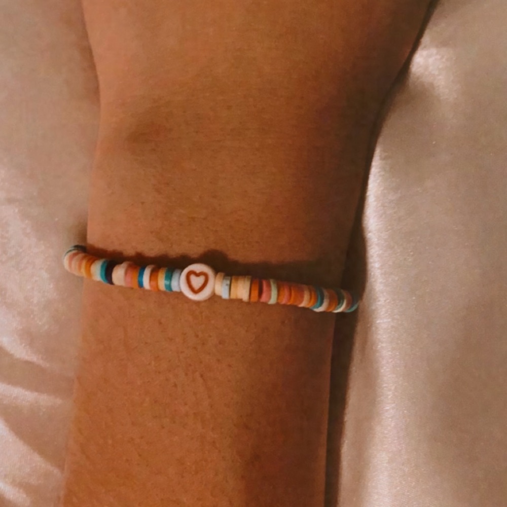 handmade rainbow heart beaded bracelet